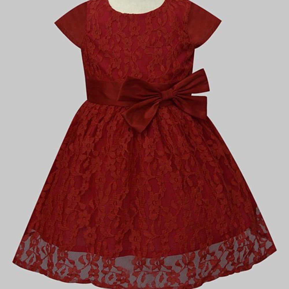 A.T.U.N. Scarlet Lace Bow-Accent Cap Sleeve Dress 5-6 years